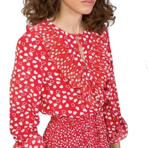 & Other Stories 2 of Hearts red white hearts dress ruffle neck line size 6 - Picture 2 of 16